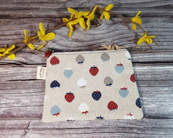 Strawberry purse, zip coin purse, small change purse, zipper pouch, fruit purse, small coin purses for women.