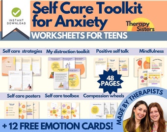 Self Care Worksheets for Teen Anxiety | Self Care Planner Self Love Journal Mindfulness Journal Mental Health Wellness Journal CBT Resource