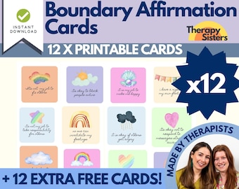 12 Boundary Affirmation Cards | Teen therapy Card Deck Counselling Tool Therapy Resource Psychology Tool School Counsellor DBT CBT Cards