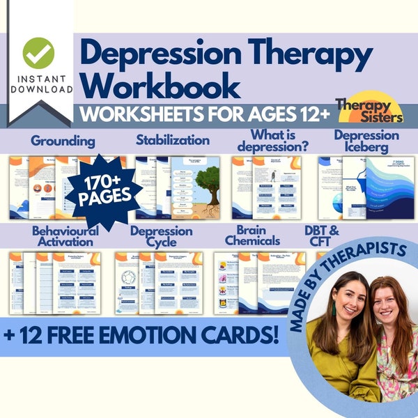 Depressions-Arbeitsbuch, Tagebuch, CBT-Bewältigungsfähigkeiten, DBT, Depressionsspirale, Symptom-Tracker, Arbeitsblatt, psychische Gesundheit, Wachstum, Schulberater, IFS