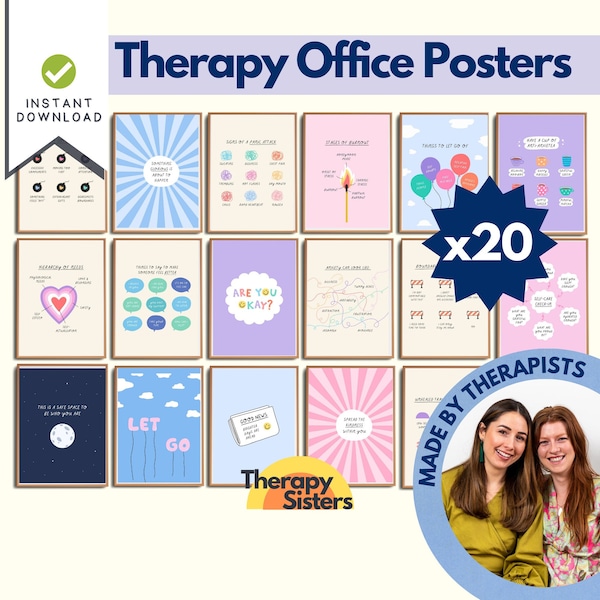 20 x Therapy Office Decor Poster | Confidentiality Therapy Office Art Counselling Office Anxiety DBT Resource Feelings Poster ACT Acceptance