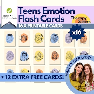 16 cartas de emociones para adolescentes / Baraja de cartas de terapia para adolescentes Herramienta de asesoramiento Recurso de terapia Herramienta de psicología Consejero escolar