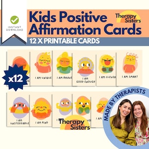 12 positieve bevestigingskaarten voor kinderen | Affirmatiekaarten Aanmoedigingskaarten voor kinderen Affirmatie Positieve overtuigingen Positiviteitskaarten DBT-kaarten
