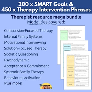 SMART Goals Treatment Planning Guide & Therapy Interventions | Therapy Cheat Sheet Phrases IFS Therapy ACT Counselor Questions Therapy Goals