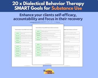 DBT SMART Goals for Sobriety and Addiction Treatment Planning | Substance Abuse Therapy Interventions Therapy Cheat Sheet Phrases Counselor