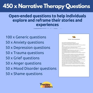 450 Narrative Therapy Questions | Therapy Interventions Therapy Cheat Sheet Phrases IFS Therapy ACT Counselor Questions Treatment Goal