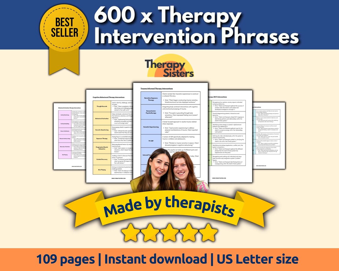 600 Therapy Intervention Phrases HIPAA Compliant Progress Notes Therapy ...