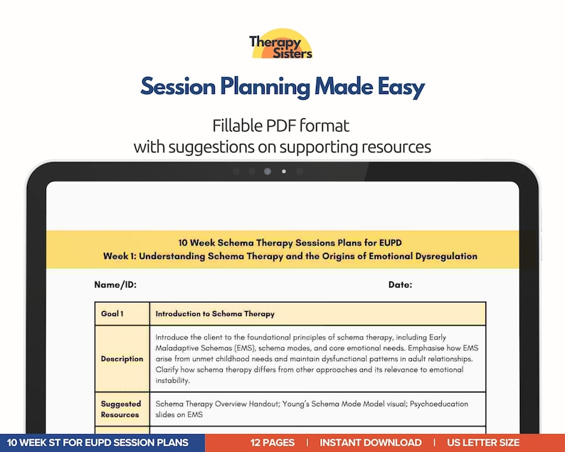 Schema Therapy Session Plan | EUPD, CBT Activities (PDF) - Etsy