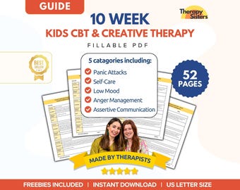 10 Week Kids CBT and Creative Therapy Session Plans | CBT Activities Therapy Scripts Progress Notes Therapy Cheat Sheet CBT Counsellor |