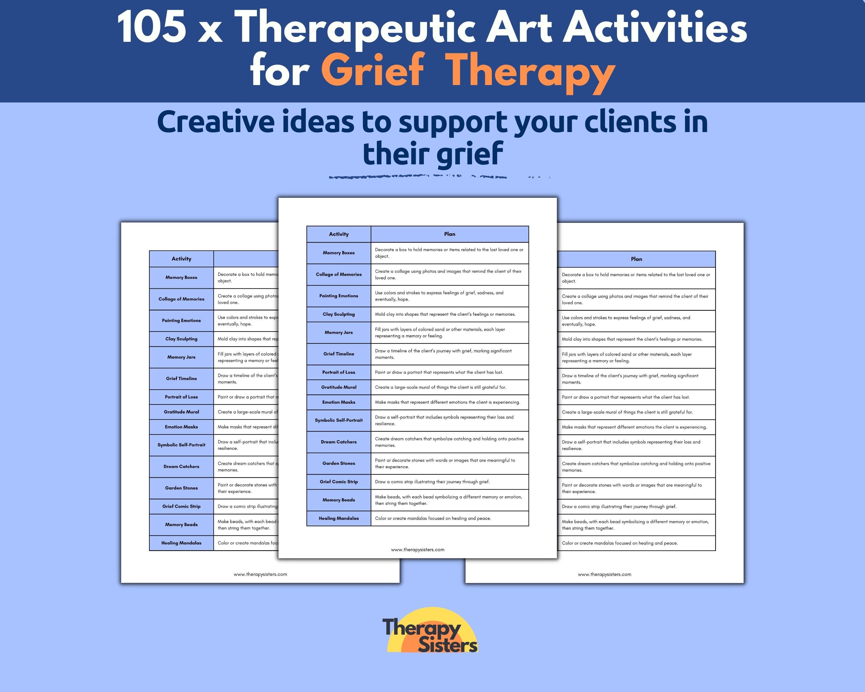 105 Grief Therapy Art Activities | Grief and Loss Therapy Interventions ...