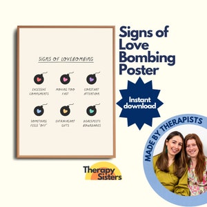Lovebombing Therapy Office Decor Poster | Therapy Office Art Psychology Counselling Office Anxiety DBT Resource Feelings Poster CBT