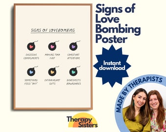Lovebombing Therapy Office Decor Poster | Therapy Office Art Psychology Counselling Office Anxiety DBT Resource Feelings Poster CBT