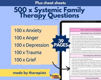 500 Systemic Family Therapy Questions | Intervention Phrases HIPAA Compliant Progress Notes Therapy Cheat Sheet IFS Therapy ACT Counselor