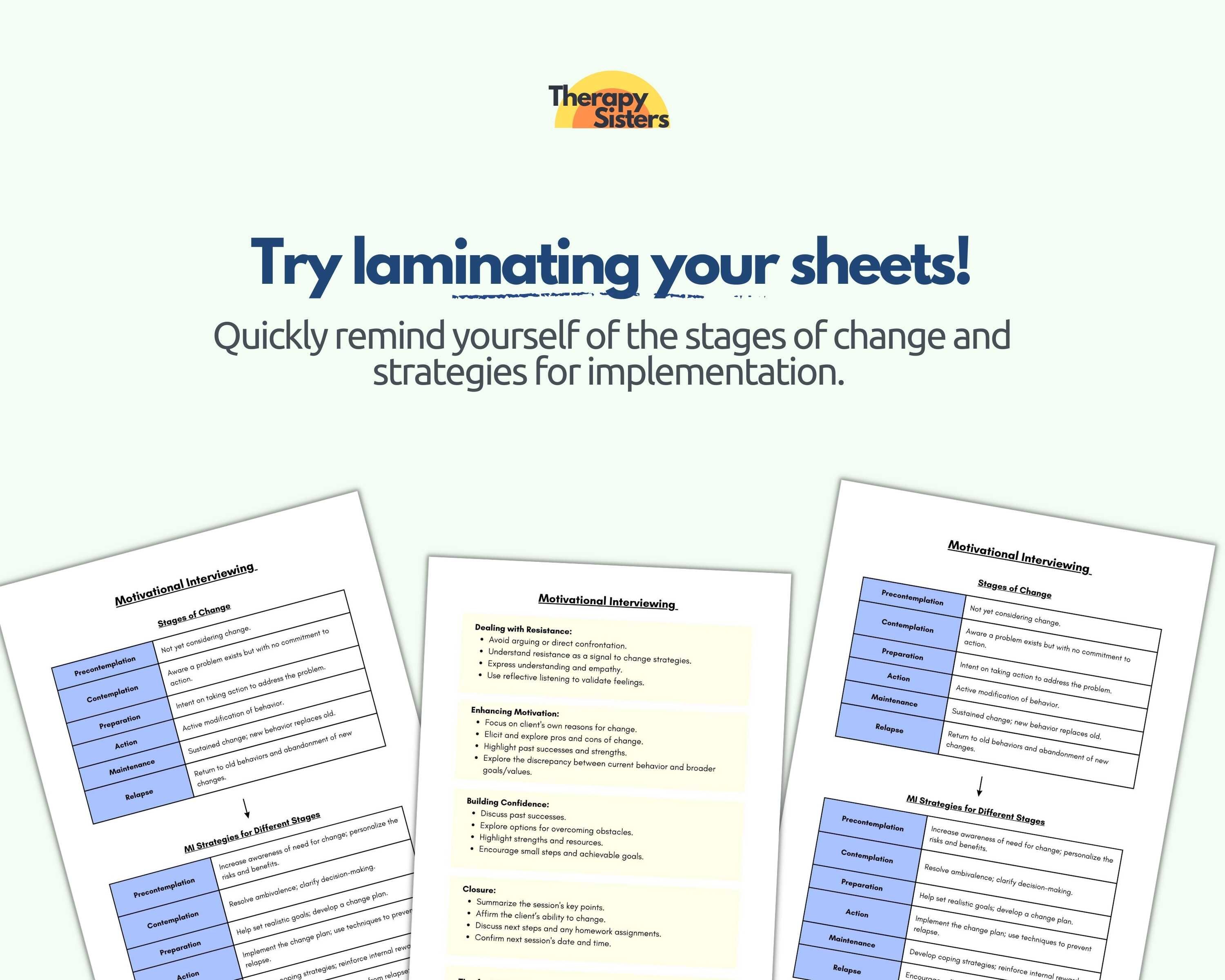 Motivational Interviewing Therapy Cheat Sheets MI Therapy Psychotherapy ...