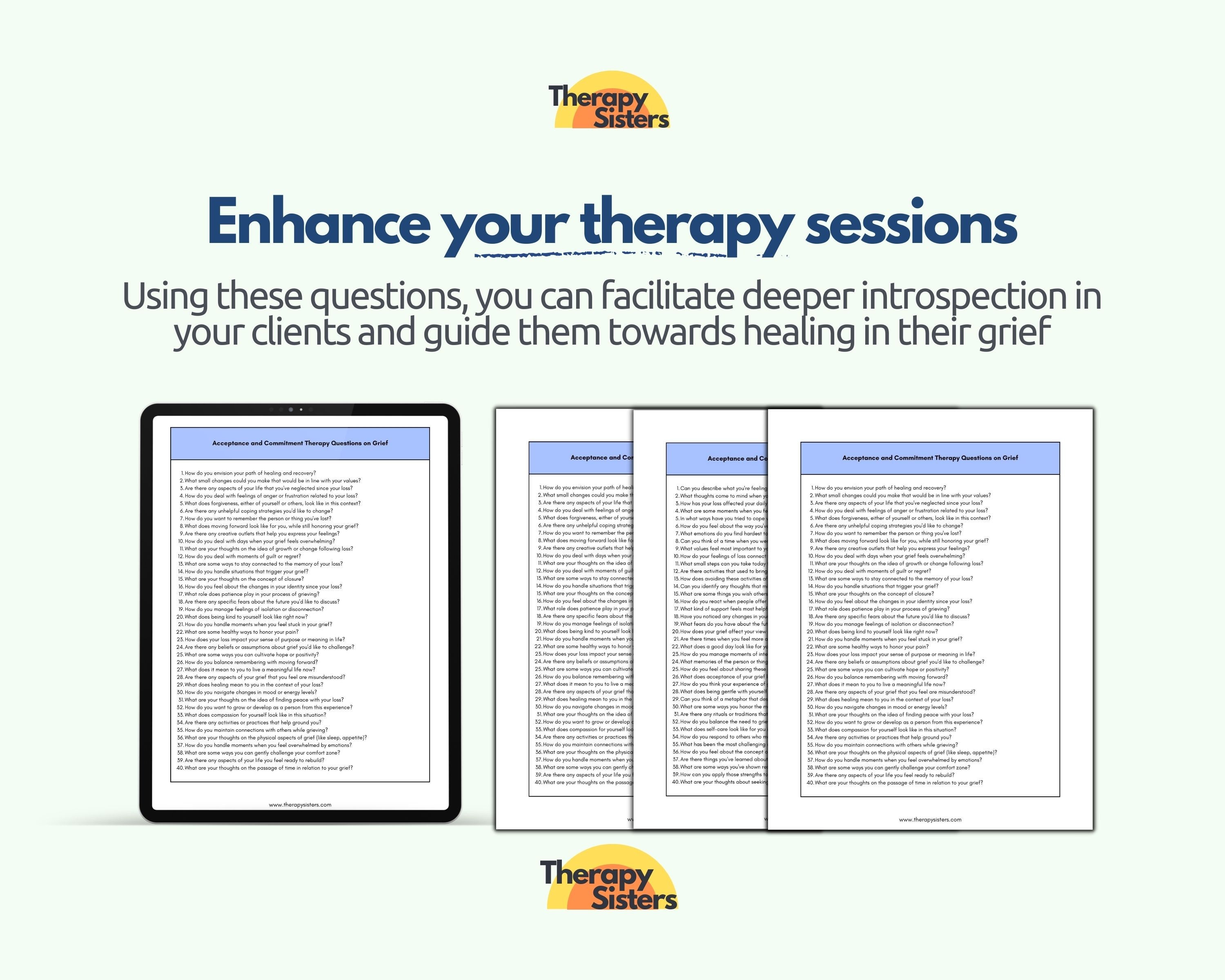 200 ACT Grief Therapy Questions | Grief and Loss Therapy Interventions ...