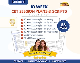 10 Week CBT Session Plans | CBT Activities Therapy Scripts Progress Notes Therapy Cheat Sheet Therapy ACT Counselor Questions Smart Goals