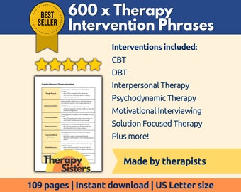 600 phrases d'intervention thérapeutique Notes de progression de la conformité à la loi HIPAA | Aide-mémoire sur la thérapie Questions pour conseiller IFS Therapy ACT Smart Goal