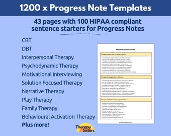 Therapy Progress Note Template | Therapy Note Sentence Starters Therapy Intervention Counselor Cheat Sheet Counselor Note Template HIPAA