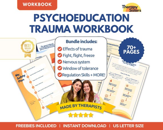 PTSD Psychoeducation Workbook | PTSD Workbook Trauma Response Worksheets Complex Trauma Window of Tolerance Nervous System