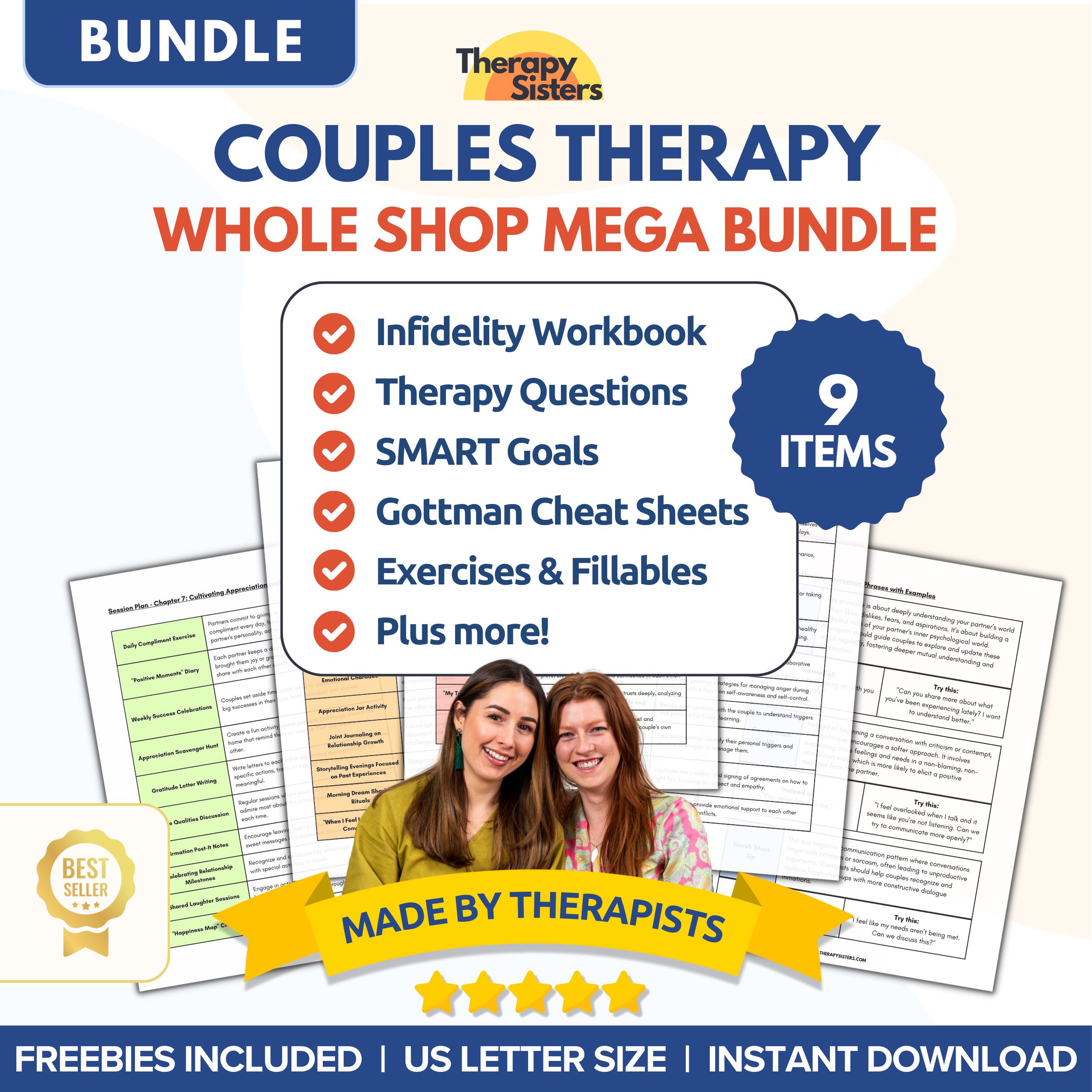 Couples Therapy MEGA Bundle | Communication Tools Couples Counselling Infidelity Worksheets Questions Marriage Counselling Gottman