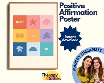 Positive Affirmation Poster | Growth Mindset vs Fixed Mindset Therapy Office Decor CBT Poster Counselor Office Decor Calm Down Corner Poster