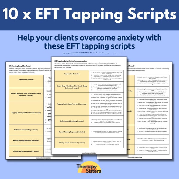 EFT Tapping Therapy Scripts | Therapy Tools Therapy Intervention Counselor Cheat Sheet Counselor Note Template Emotional Freedom