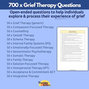 700 Grief Therapy Questions | Grief and Loss Therapy Interventions Therapy Cheat Sheet Phrases Grief Worksheets ACT Counselor Questions EFT