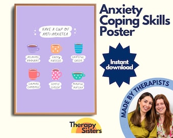 Ansiedad Afrontamiento Habilidad Terapia Oficina Decoración Cartel / Terapia Oficina Arte Psicología Consejería Oficina Ansiedad DBT Recursos Sentimientos Cartel CBT