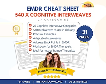 540 x Cognitive Interweave Guide for Eye-Movement Desensitization and Reprocessing EMDR Therapists | EMDR Cheat Sheets