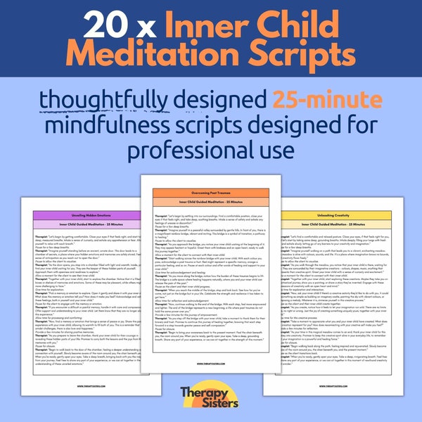 20 x 25-Minute Inner Child Guided Meditation Scripts | Psychologist Resource Therapist Tools Healing Journal Mindfulness Meditation Scripts