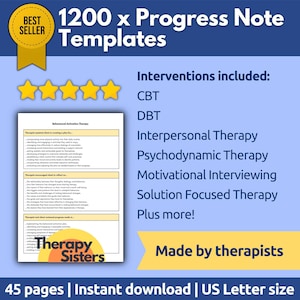 Therapy Progress Note Template | Therapy Note Sentence Starters Therapy Intervention Counselor Cheat Sheet Counselor Note Template HIPAA