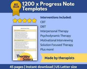 Therapy Progress Note Template | Therapy Note Sentence Starters Therapy Intervention Counselor Cheat Sheet Counselor Note Template HIPAA