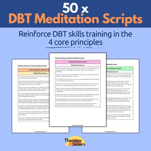 Roteiros de Meditação DBT | Folha de Dicas DBT Assistente Social Ferramentas de TCC Cartões de Diário Folha de Dicas Sociais da Mente Sábia Psicoterapia Aconselhamento Atenção Plena