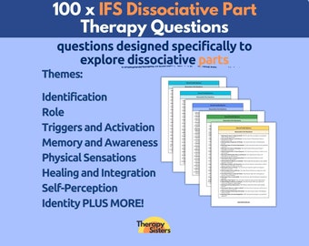 100 x IFS Dissociative Part Questions | Internal Family Systems Therapy Interventions Therapy Cheat Sheet Phrases DID Counselor Dissociation