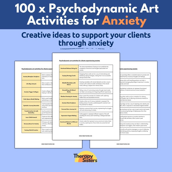 100 Psychodynamic Therapy Art Activities for Anxiety | Art Therapy Therapy Interventions Therapy Cheat Sheet Phrases IFS Therapy Counselor