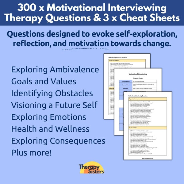 Motivational Interviewing Therapy Questions  | MI Therapy Psychotherapy Notes NCE Notes Social Worker Therapy Notes CBT Counsellor Notes