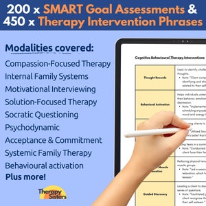 SMART Goals Gids voor behandelingsplanning en therapie-interventies | Cheatsheet Zinnen IFS Therapy ACT Counselor Vragen Therapiedoelen