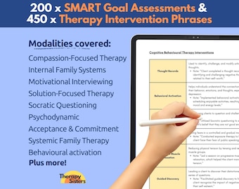 SMART Goals Treatment Planning Guide & Therapy Interventions | Therapy Cheat Sheet Phrases IFS Therapy ACT Counselor Questions Therapy Goals