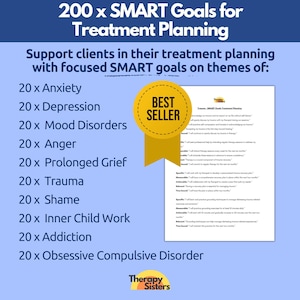 SMART Goals Treatment Planning Guide Therapy Interventions Therapy Cheat Sheet Phrases IFS Therapy ACT Counselor Questions Treatment Goal image 1