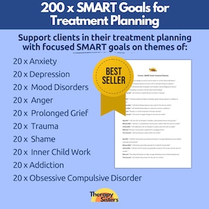 SMART Goals Treatment Planning Guide  | Therapy Interventions Therapy Cheat Sheet Phrases IFS Therapy ACT Counselor Questions Treatment Goal