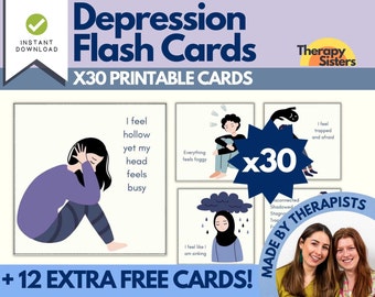 Depression Flash Cards | Depression, Self-Esteem Building, Therapy Sheets, Anxiety Relief, CBT, DBT Coping Skills, Growth