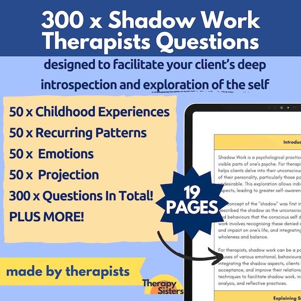 Shadow Work Therapist Questions | Psychologist Resource Therapist Tools Healing Journal Inner Child Work IFS Shadow Work Journal