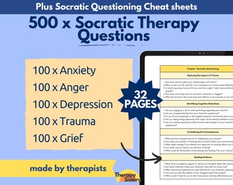 500 Socratic Questioning Therapy Questions | Intervention Phrases HIPAA Compliant Progress Notes Therapy Cheat Sheet Therapy ACT Counselor