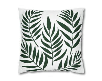 Palm Leaf Haven Throw Pillow Cover - Dark Green