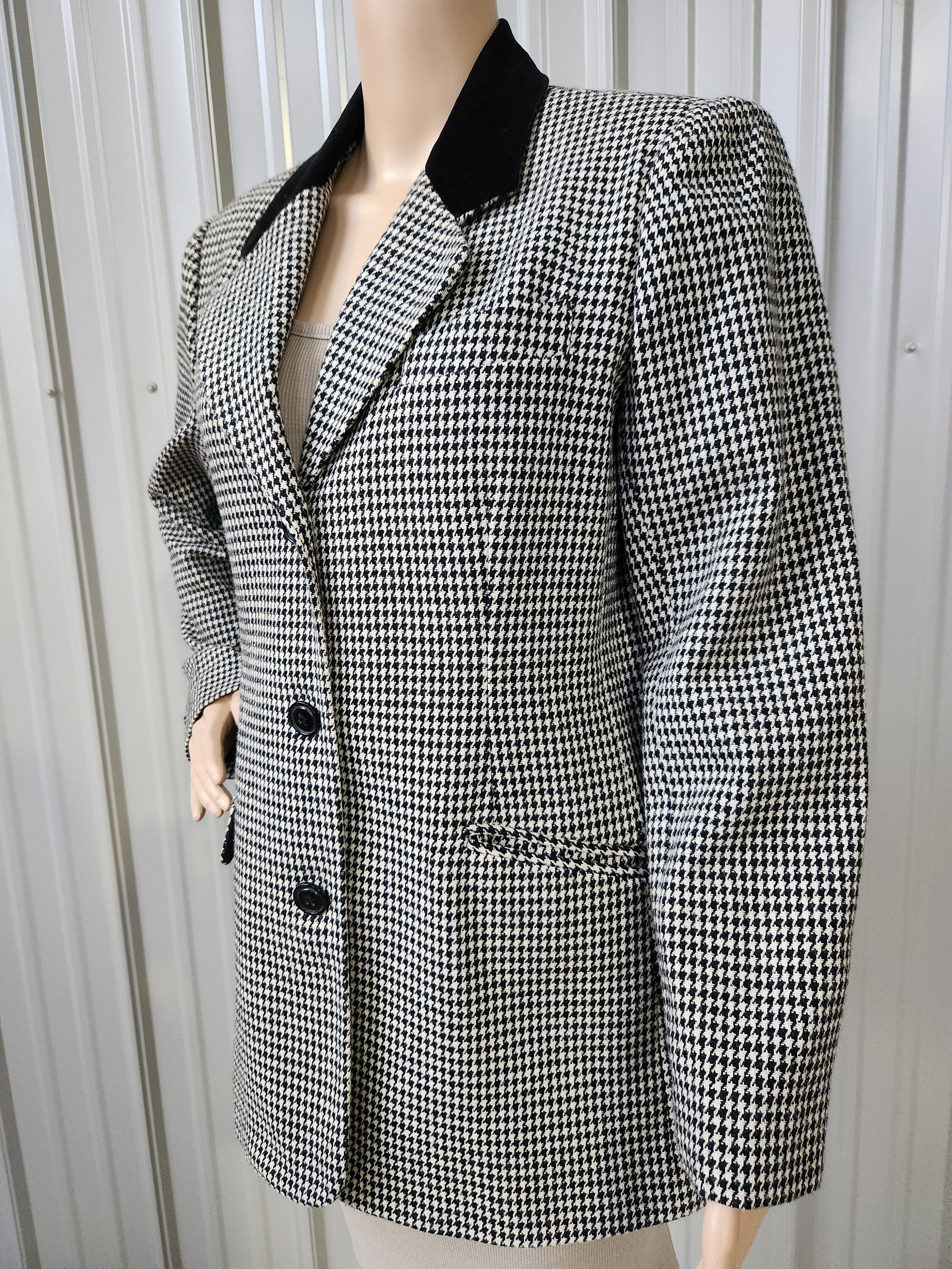 Houndstooth Jacket for Women, Houndstooth Wool Blazer With Belt