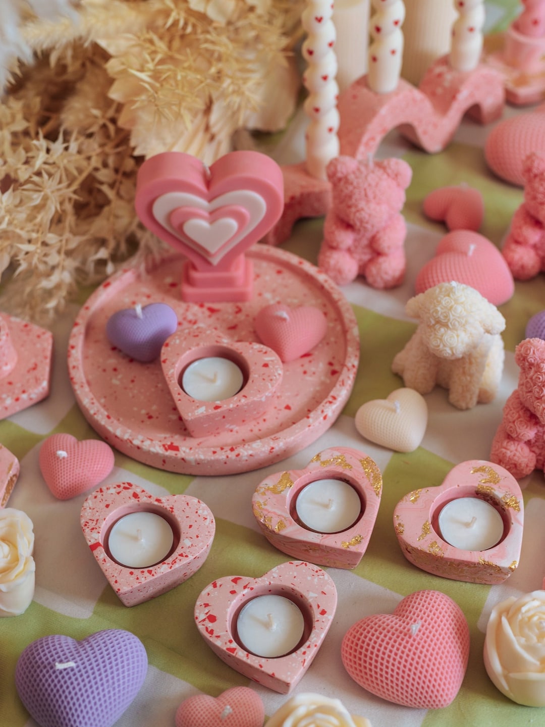 Heart Candle Holder Valentine's Day Gift Tealight Terrazzo Jesmonite