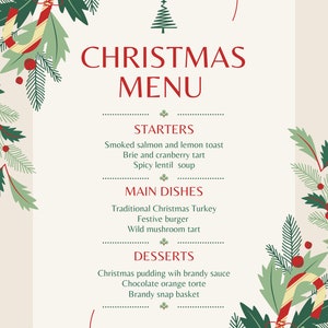 Christmas Menu Printable Christmas Menu 5x7 quot Instant Download