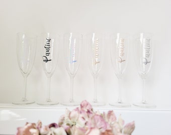 6 Personalized Glass Champagne Flutes - Birthday/Wedding/Baptism/Event