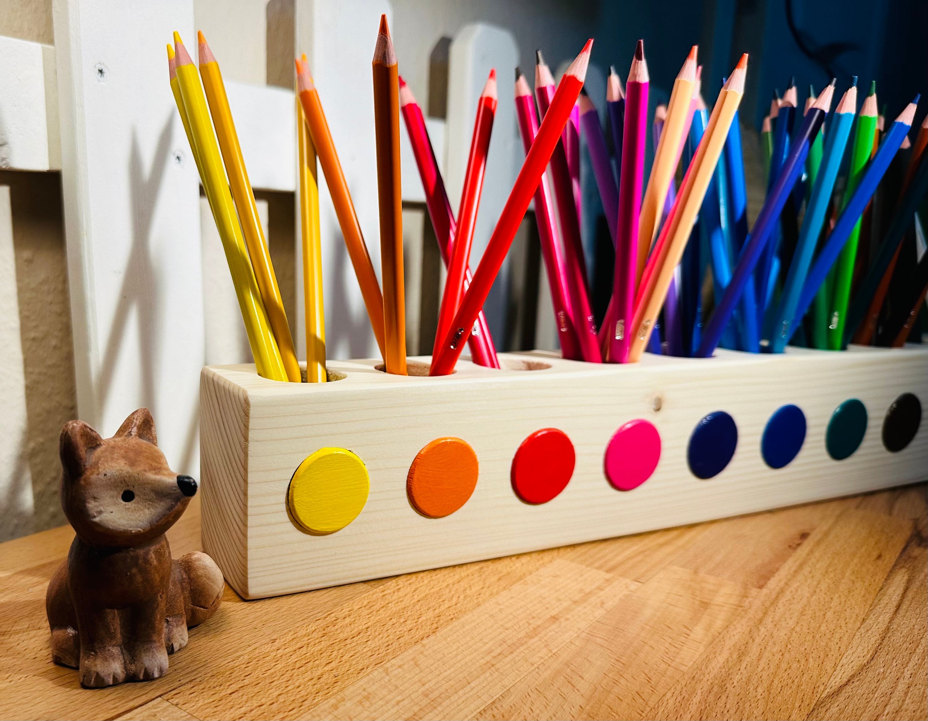 CHENKEE Regenbogen Stiftehalter Aus Holz - Büro Organizer Für Schreibtisch