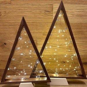 Wooden Christmas tree with fairy lights, LED wooden fir